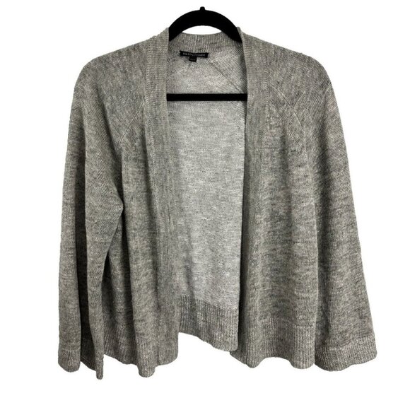 Eileen Fisher Sweaters - Eileen Fisher Grey-White Organic Linen & Cotton Open Front Cardi Womens Size S